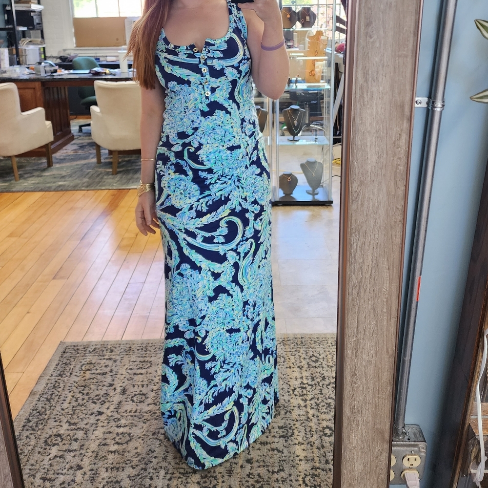 Lilly Pulitzer Merrill Maxi High Tide Scuba Doo Dress